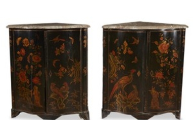 A pair of Louis XV Chinese lacquer encoigneures circa...