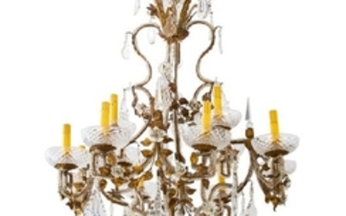A Louis XV Style Gilt Bronze and Crystal 12-Light