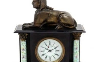 A Mantel Clock decorated with a sphinx. Hei