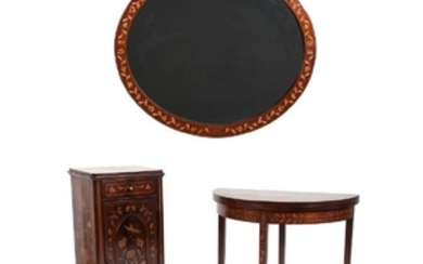 Marquetry Game Table, Stand, and Mirror