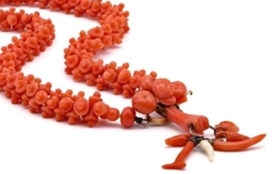 A mid 19th century carved coral necklace