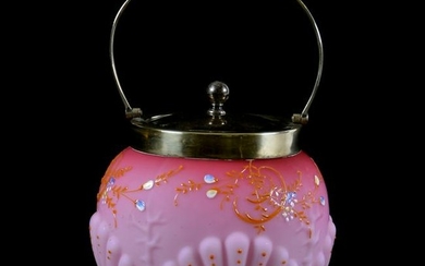 Pink Satin Art Glass Biscuit Jar