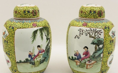 PR. OF CHINESE FAMILLE JAUNE PORCELAIN CAPPED JARS