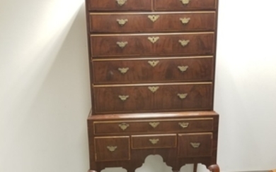 Queen Anne Maple and Walnut Veneer Flat-top High Chest