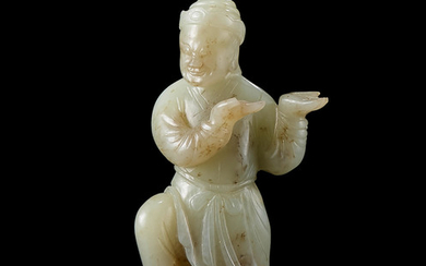 A rare pale green jade carving of a foreigner
