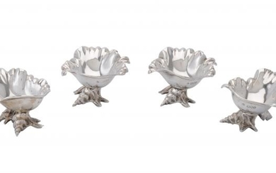 A set of four late Victorian silver shell salt cellars by William Hutton & Sons Ltd