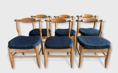 Set Of 6 Guillerme et Chambron Dining Chairs, 1940's