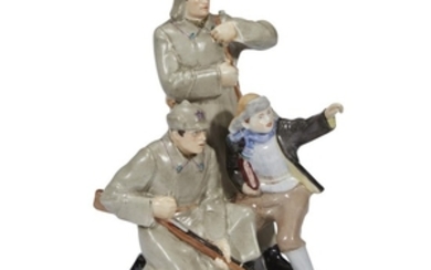 A Soviet porcelain group "On Guard: Boy Directing Border...