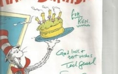 Ted Geisel signed 10x8 colour Dr Seuss illustration. Author of Dr Seuss. Good Condition. All signed pieces come with a Certificate......