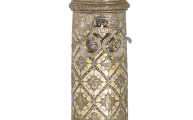 A large Qajar silver-plated brass torch stand, Persia, early 20th century