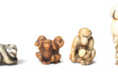 Four ivory netsuke of monkeys