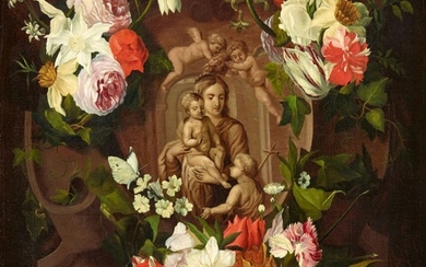 Daniel Seghers - The Virgin and Child with John the Baptist in a Floral Cartouche