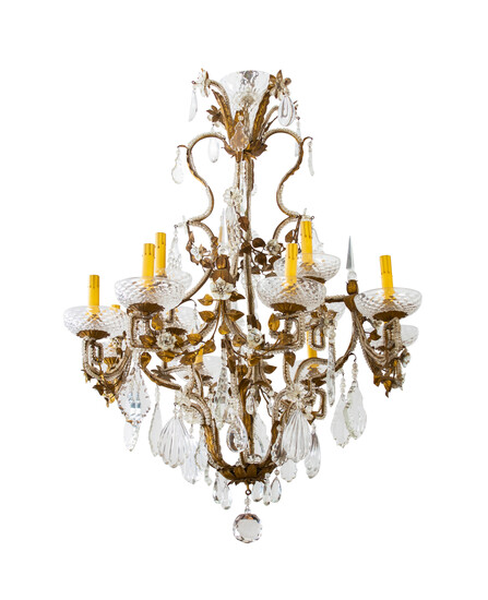 A Louis XV Style Gilt Bronze and Crystal 12-Light Chandelier