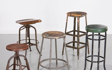 (5) Metal industrial stools, ex Philip Pearlstein