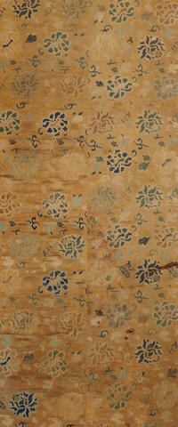 A fine brocade silk panel woven with peony and lotus blossoms