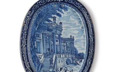 A DUTCH DELFT BLUE AND WHITE SHAPED OVAL PLAQUE, EARLY 18TH CENTURY