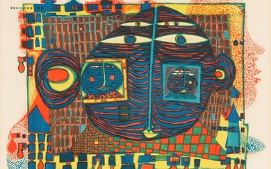 Friedensreich Hundertwasser: “Abschied aus Afrika”. Signed Hundertwasser, 668, Roma 1967, 38/90/CLX. Lithograph with metal embrossing. Visible size 49×65 cm.