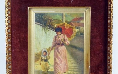 Small Painting Of Woman With Umbrella