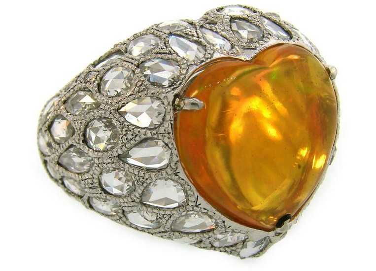 5.51 - carat Australian Opal Diamond White Gold Ring