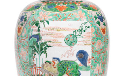 A large famille verte 'auspicious animals' jar