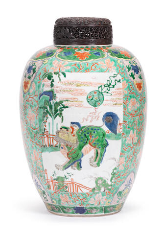 A large famille verte 'auspicious animals' jar