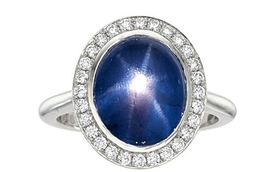 55243: Burma Star Sapphire, Diamond, Platinum Ring St