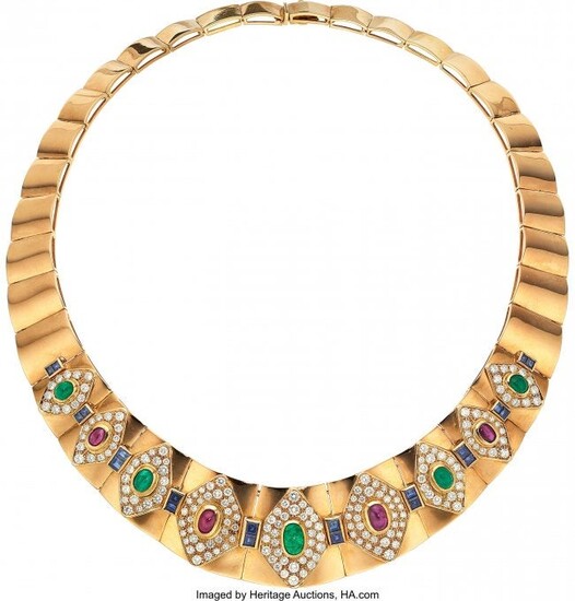 55243: Diamond, Ruby, Emerald, Sapphire, Gold Necklace