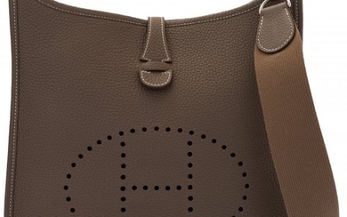 58043: Hermès Etoupe Togo Leather Evelyne III PM