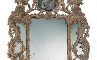 61043: A Large George II Carved Wood Mirror with Eglomi