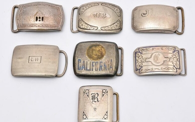 7 Belt Buckles. 4 Marked "Hickok"; 5 Marked Sterling.