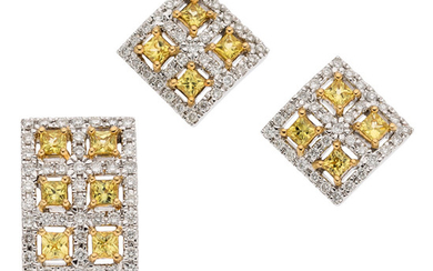 Yellow Sapphire, Diamond, White Gold Jewelry Suite The suite...