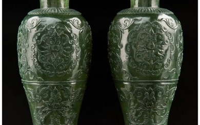78043: A Pair of Chinese Mughal-Style Spinach Jade Balu
