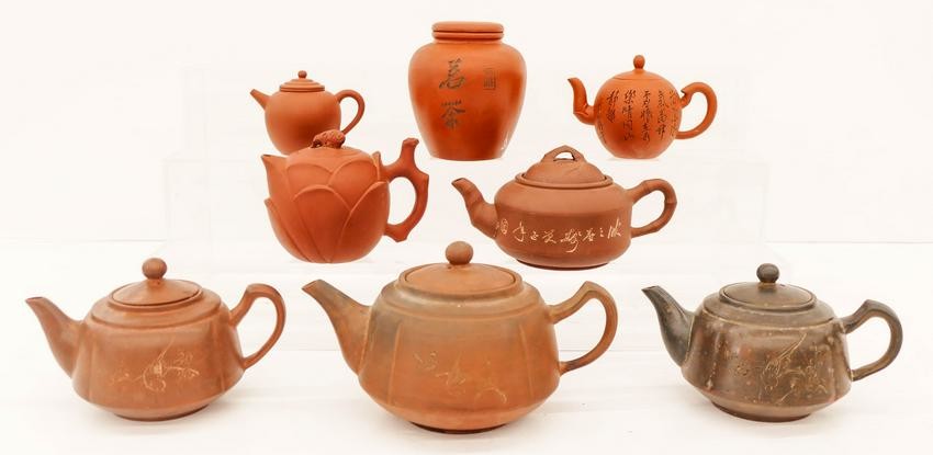 8pc Assorted Chinese Yixing Teapots and Tea Caddy 3''