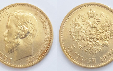 900 purity gold coin, Nicholas II 5 rubles, year 1898...
