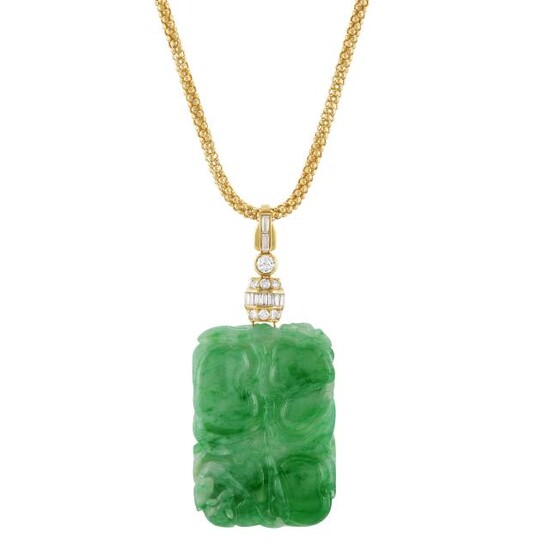 Gold, Jadeite Jade and Diamond Pendant Necklace