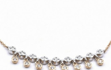 14k Two Tone Diamond Drop Bar Necklace
