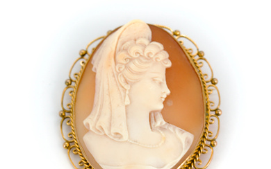 9CT YELLOW GOLD CAMEO BROOCH.