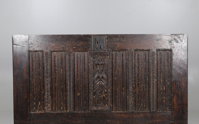 A 16TH - 17TH CENTURY OAK PART ROBE CHEST LATER CONVERTED.