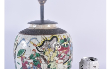 A 19TH CENTURY CHINESE CRACKLE GLAZED FAMILLE VERTE LAMP pai...