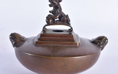 A 19TH CENTURY JAPANESE MEIJI PERIOD BRONZE CENSER AND COVER. 10 cm x 10 cm.