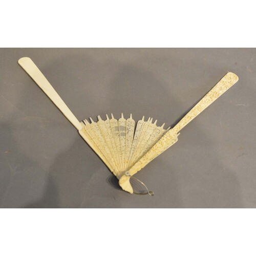 A 19th Century Chinese Carved Ivory Set of Sticks for a Fan,...