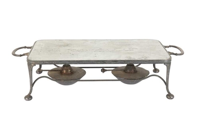 A 20TH CENTURY SILVER PLATED (EPNS) TWIN HANDLED BURNER STAND, ASPREY AND CO