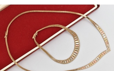 A 9CT GOLD TRI-COLOUR CHAIN NECKLACE AND MATCHING BRACELET, ...