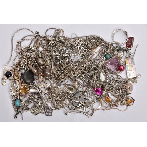 A BAG OF ASSORTED WHITE METAL JEWELLERY, to include some ent...