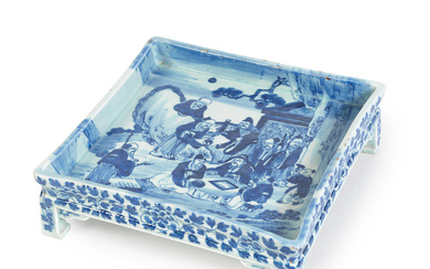A BLUE AND WHITE SQUARE STAND Daoguang four-character mark and...