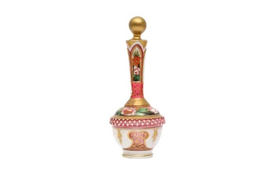 A BOHEMIAN GILT AND PAINTED CLEAR PINK GLASS SCENT BOTTLE Bohemia, Eastern Europe made for the Persian export market, early 20th century