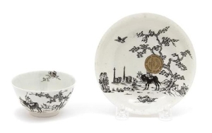 A Bat Printed Grey Soft Paste Porcelain Tea Bowl and