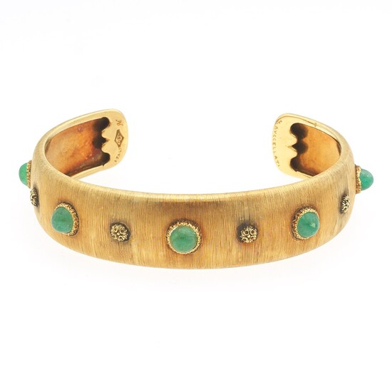 A Buccellati 18k Gold and Emerald Cuff Bracelet