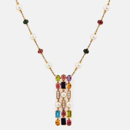 A Bulgari necklace "Allegra" in 18K gold set with coloured stones, cultured pearls and diamonds
