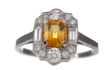 A CERTIFICATED YELLOW SAPPHIRE AND DIAMOND RING